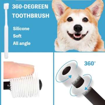 Qubccum 8 Pack Small Dog & Cat Toothbrush Kit, 360º Pet Toothbrush/Mini Head/Dual Head / 10000 Ultr...