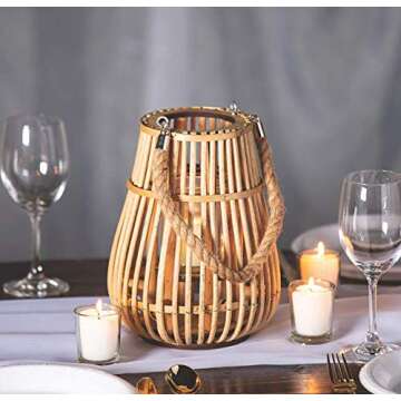 Natural Rattan Lantern with Handle, 7 1/2" x 10 1/4", Tableware and Home Decor, Great for Weddings, ...