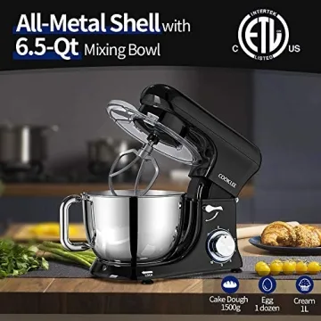 COOKLEE All-Metal Stand Mixer 6.5Qt for Home Bakers