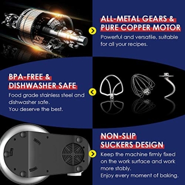 COOKLEE All-Metal Stand Mixer 6.5Qt for Home Bakers