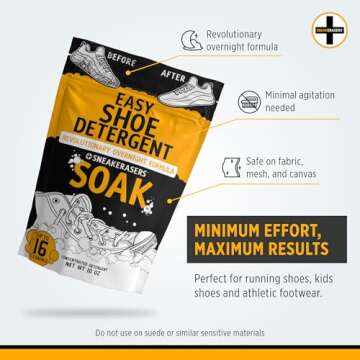 SneakERASERS Overnight Soak, Shoe and Sneaker Cleaner, Easy Detergent for Sneakers athletic shoes, and more. No fuss!