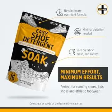 SneakERASERS Overnight Soak, Shoe and Sneaker Cleaner, Easy Detergent for Sneakers athletic shoes, and more. No fuss!