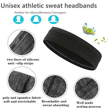 Hexchasty Exercise Sweat Headbands for Women Athletic Headbands Men Non Slip Workout Sweat Bands Hea...