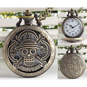 VIGOROSO One Piece Anime Vintage Antique Bronze Steampunk Quartz Pocket Watch Necklace Pendant in Box