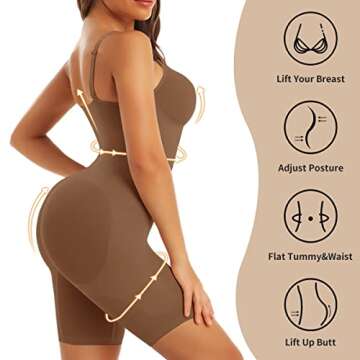 EUYZOU Shapewear Bodysuit for Women Tummy Control - Butt Lifting Fajas Full Body Shaper Seamless Thigh Slimmer Shorts - Coffee XL/XXL