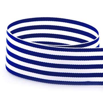 American Made Grosgrain Ribbon - 20 Yards of Royal Blue & White Luxury