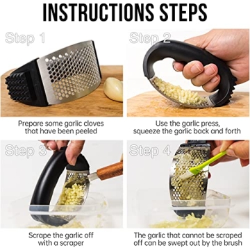 Garlic Press, Upgrade Garlic Mincer Stainless Steel Garlic Press Rocker, Professional Kitchen Gadget with Ergonomic Handle, Garlic Peeler