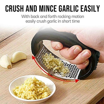 Garlic Press, Upgrade Garlic Mincer Stainless Steel Garlic Press Rocker, Professional Kitchen Gadget with Ergonomic Handle, Garlic Peeler