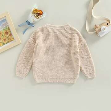 Afunbaby Baby Girl Boy Knit Sweater Blouse Pullover Sweatshirt Warm Crewneck Long Sleeve Tops for Infant Toddler (4-5T,Cream)