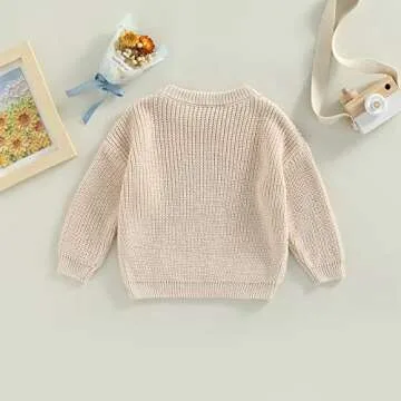 Afunbaby Baby Girl Boy Knit Sweater Blouse Pullover Sweatshirt Warm Crewneck Long Sleeve Tops for Infant Toddler (4-5T,Cream)