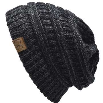 C.C Trendy Warm Chunky Soft Stretch Cable Knit Beanie Skully, 2 Tone Black/Charcoal