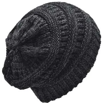 C.C Trendy Warm Chunky Soft Stretch Cable Knit Beanie Skully, 2 Tone Black/Charcoal