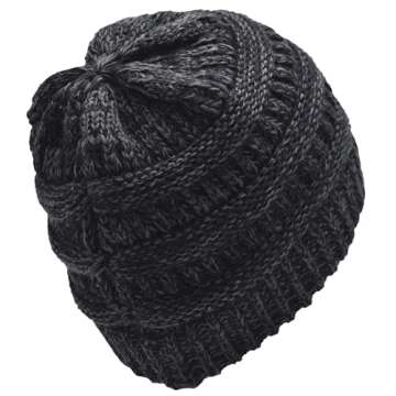 C.C Trendy Warm Chunky Soft Stretch Cable Knit Beanie Skully, 2 Tone Black/Charcoal