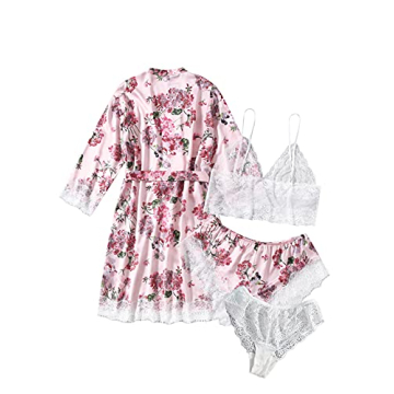 SOLY HUX Satin Pajama Set Floral Elegance Sleepwear