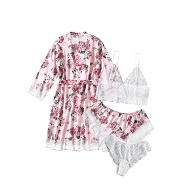 SOLY HUX Satin Pajama Set Floral Elegance Sleepwear