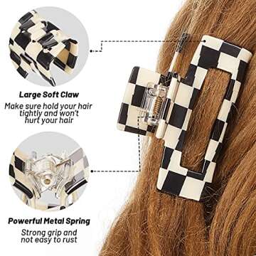 4 Pieces Checkered Hair Claw Clips Non Slip Hair Jaw Clip Large Rectangular Hair Barrettes for Thick Thin Curly Straight Long Hair for Women Girls 80's Hair Accessories Black and White (Simple Style)