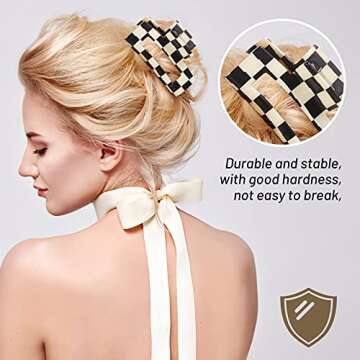 4 Pieces Checkered Hair Claw Clips Non Slip Hair Jaw Clip Large Rectangular Hair Barrettes for Thick Thin Curly Straight Long Hair for Women Girls 80's Hair Accessories Black and White (Simple Style)