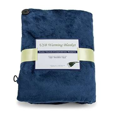 Convenient Gadgets & Gifts USB Heated Shawl and Lap Blanket - Blue Color - USB Heated Throw Perfect ...