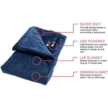 Convenient Gadgets & Gifts USB Heated Shawl and Lap Blanket - Blue Color - USB Heated Throw Perfect Alternative to an Office Desk Heater