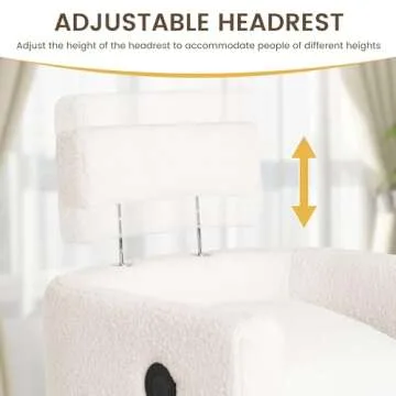 COCO DESIGN Barrel Accent Chair with Storage Ottoman, Sherpa Upholstered Modern Side Arm Sofa Chair for Bedroom/Office/Living Room, Adjustable Headrest, USB Charge, White