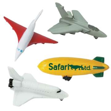 Safari Ltd. In The Sky TOOB - 12 Figurines: Jets, Parachute, Blimp, Concorde, Planes, Helicopter, and More - Educational Toy Set for Boys, Girls, and Kids 3+