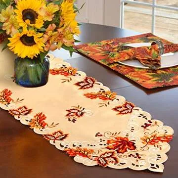 OurWarm Handmade Thanksgiving Table Runner for Autumn Decor