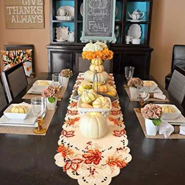OurWarm Handmade Thanksgiving Table Runner for Autumn Decor