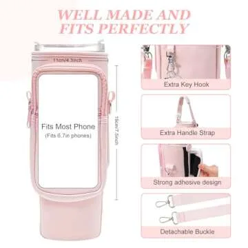 PRAGATISM Water Bottle Holder with Strap Pouch and Handle fits for Stanley 40/30 oz Tumbler, Water Bottle Carrier Bag with 4.9FT Strap, Bottle Pouch for Stanley Cup Accessories