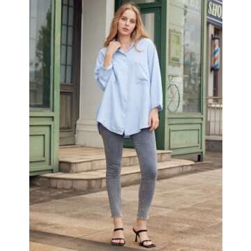 Yimoon Womens Denim Shirt Chambray Blue Button Down Jean Shirt Denim Tops Soft Tencel Casual 3/4 Sleeve Jackat(LightBlue-S)