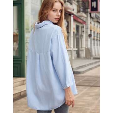 Yimoon Womens Denim Shirt Chambray Blue Button Down Jean Shirt Denim Tops Soft Tencel Casual 3/4 Sleeve Jackat(LightBlue-S)