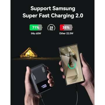 INIU Power Bank, 20000mAh 65W Ultra Compact USB C Laptop Portable Charger, PD QC Fast Charging 3-Output External Battery Pack for Laptop MacBook iPad Tablet Steam Deck iPhone 16 15 14 Pro Samsung S22