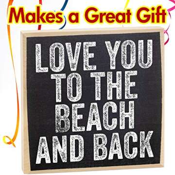 Love You to The Beach - Great Beach House Summer Decor, Romantic Couples Room Print and Farmhouse Love Sign, Unique Beach Lovers Wooden Sign Gift