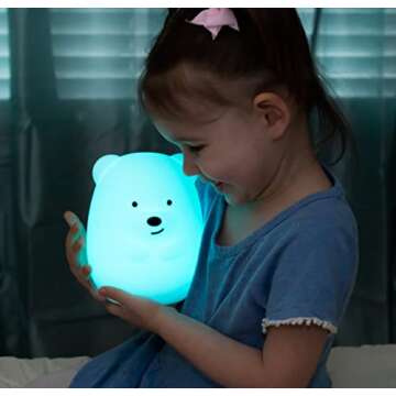 Lumipets Animal Kids Silicone Nursery Light for Baby and Toddler, Squishy Night Light for Kids Room, Animal Night Lights for Girls and Boys, Kawaii Lamp, Cute Lamps for Bedroom (Bear)