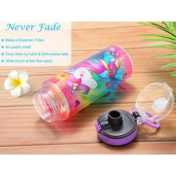 Cute Water Bottle for School Kids Girls, BPA FREE Tritan & Leak Proof & Easy Clean & Carry Handle, 2...