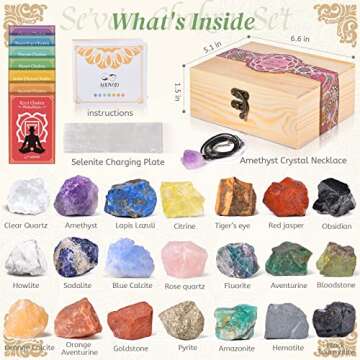 AOOVOO 31Pcs Real Crystals and Healing Stones with Crystal Necklace, Crystals for Beginners with Gui...