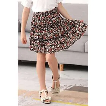 GORLYA Girls Floral Ruffle Skater Skirt 4-14T