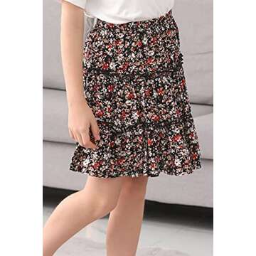 GORLYA Girls Floral Ruffle Skater Skirt 4-14T