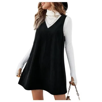 COZYEASE Women's V Neck Corduroy Pinafore Dress