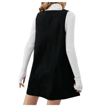 COZYEASE Women's V Neck Corduroy Pinafore Dress