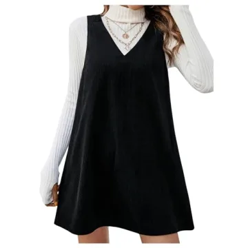 COZYEASE Women's V Neck Corduroy Pinafore Dress