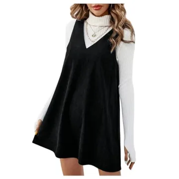 COZYEASE Women's V Neck Corduroy Pinafore Dress