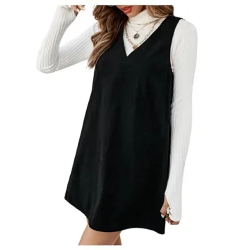 COZYEASE Women's V Neck Corduroy Pinafore Dress