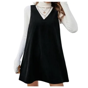 COZYEASE Women's V Neck Corduroy Pinafore Dress