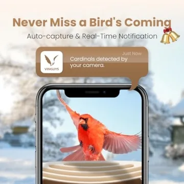 VINGUYS® Bird Feeder with Camera - Ginger Joy, Smart Bird Feeder AI Recognize Bird Species, Auto-Capture 2.5K UHD Bird Video, Solar Powered, Ideal Gift for Christmas & Thanksgiving