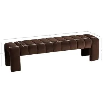 Meridian Furniture 443Brown Andaz Collection Modern | Contemporary Bench with Soft Brown Velvet, Deep Channel Tufting, Solid Wood Frame, 60.5" W x 17.5" D x 17.5" H, Brown