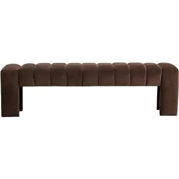 Meridian Furniture 443Brown Andaz Collection Modern | Contemporary Bench with Soft Brown Velvet, Deep Channel Tufting, Solid Wood Frame, 60.5" W x 17.5" D x 17.5" H, Brown