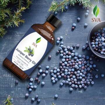SVA Juniper Berry Essential Oil – 4 Fl Oz – 100% Natural Juniper Oil - for Diffuser, Hair Care, Face, Skin Care, Aromatherapy, Scalp and Body Massage, Soap and Candle Making – with Dropper