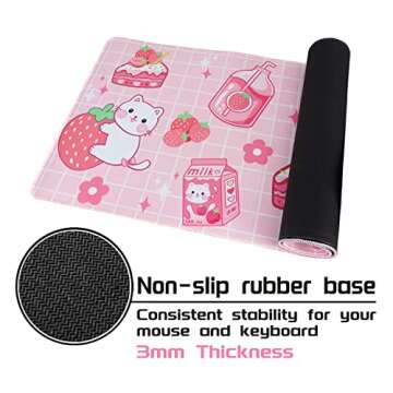 Kawaii Cat Strawberry Milk Mouse Pad for Gaming
