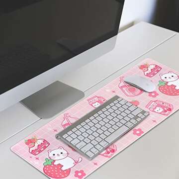 Kawaii Cat Strawberry Milk Mouse Pad for Gaming