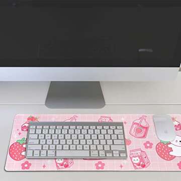 Kawaii Cat Strawberry Milk Mouse Pad for Gaming